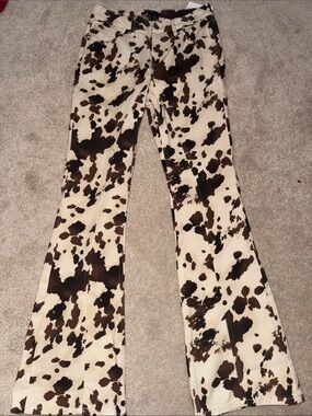 Women’s Cow-Print Flare Pants in Brown & Cream